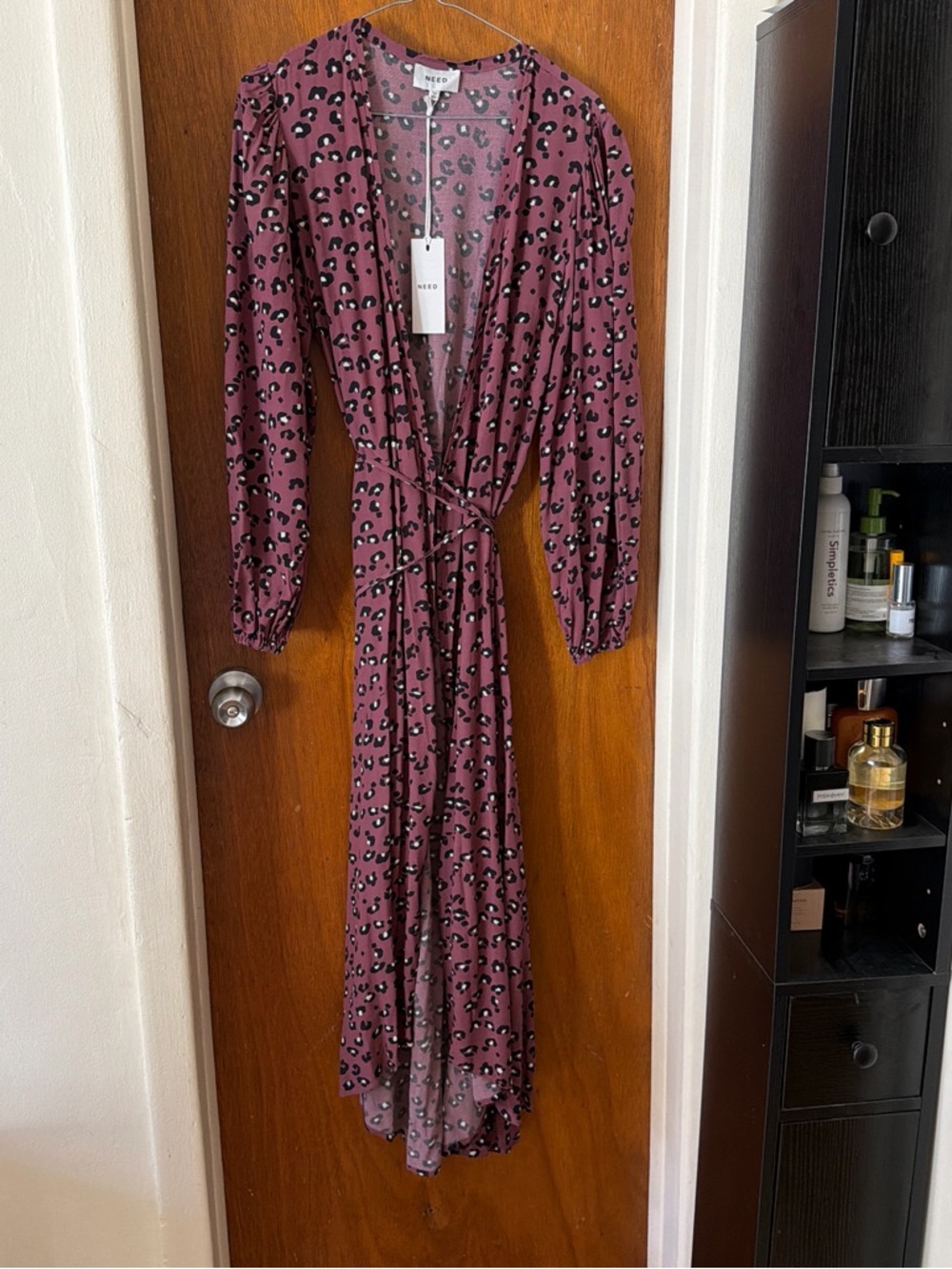 Reformation Dusty Mauve Leopard Print Wrap Maxi Dress